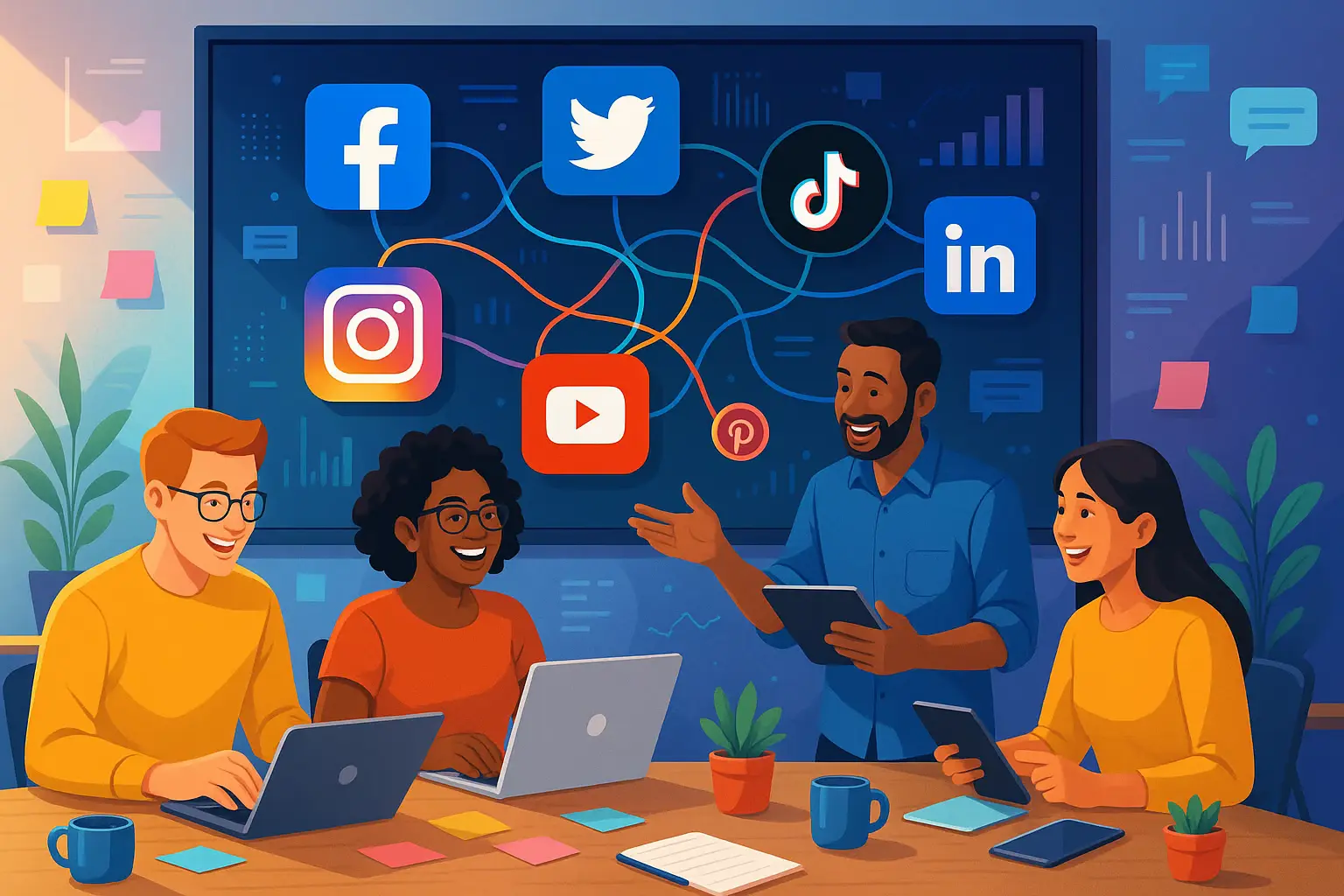 Social media management dashboard illustration