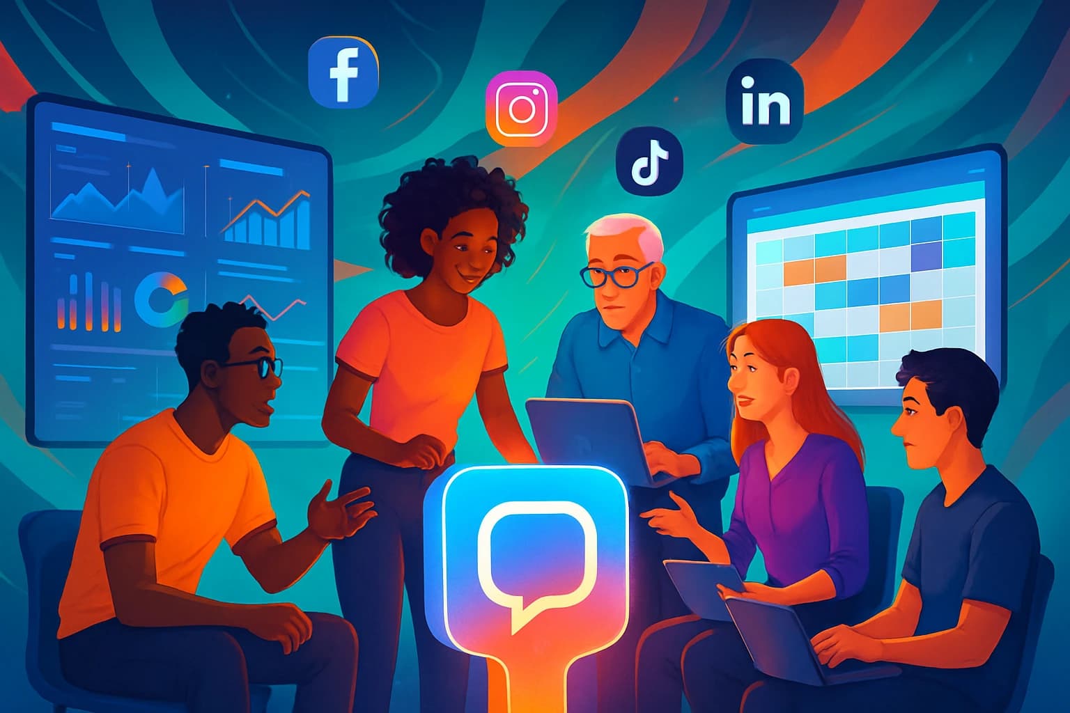Best social media management software podium illustration