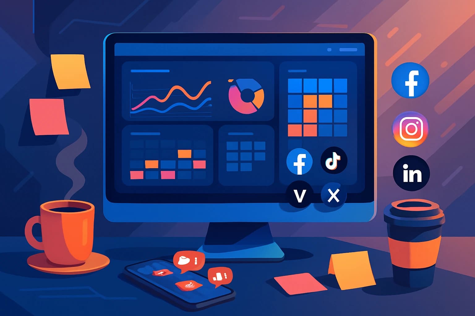 Social Media Management Services dashboard illustration