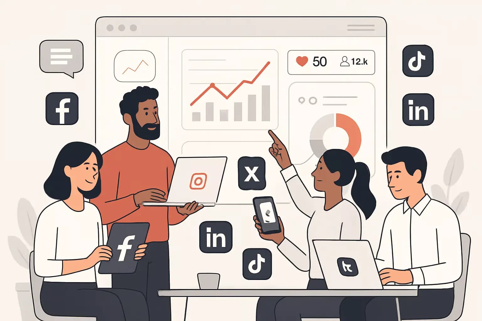Social media management dashboard illustration